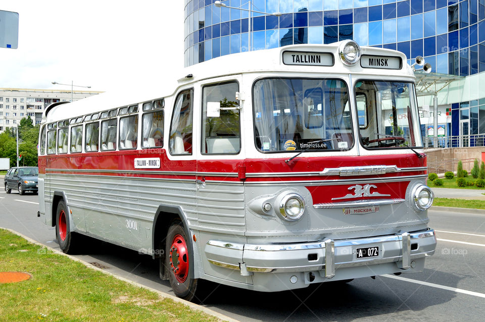vintage bus in the city center