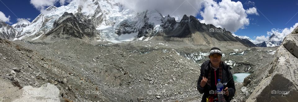 The dry rocky landscape and icy mountains of Mt Everest 