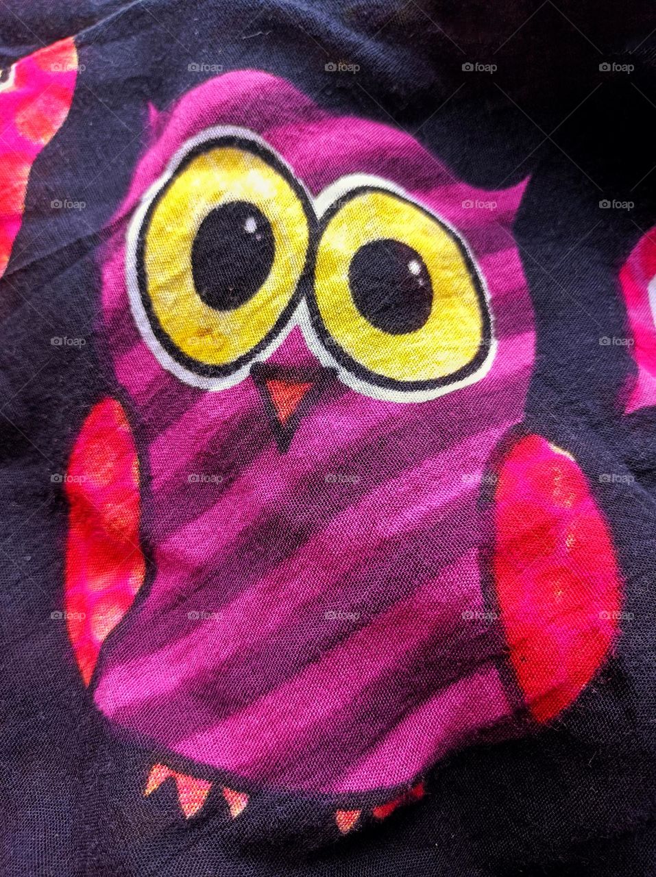 Colorful owl print on fabric