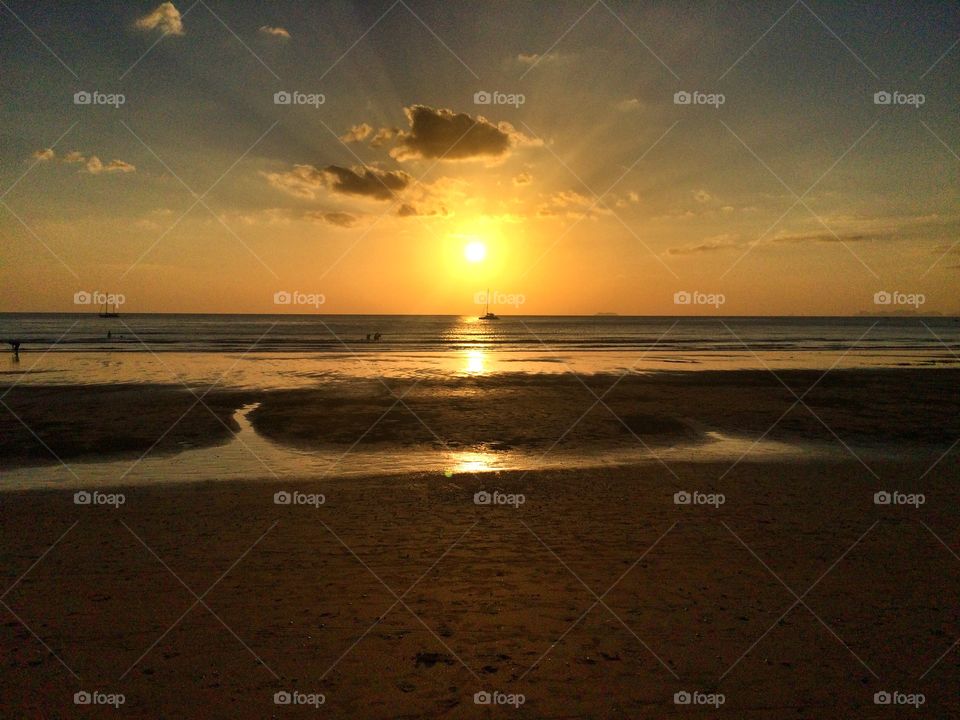 Sunset, Beach, Sun, Water, Dawn