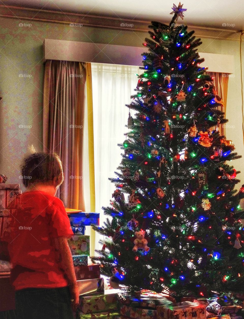 Waiting For Santa To Come. Under The Tree Christmas Morning