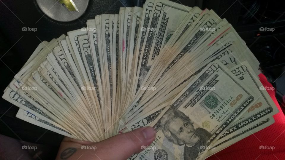 Money Fan. $3000 in twenties fanned out.