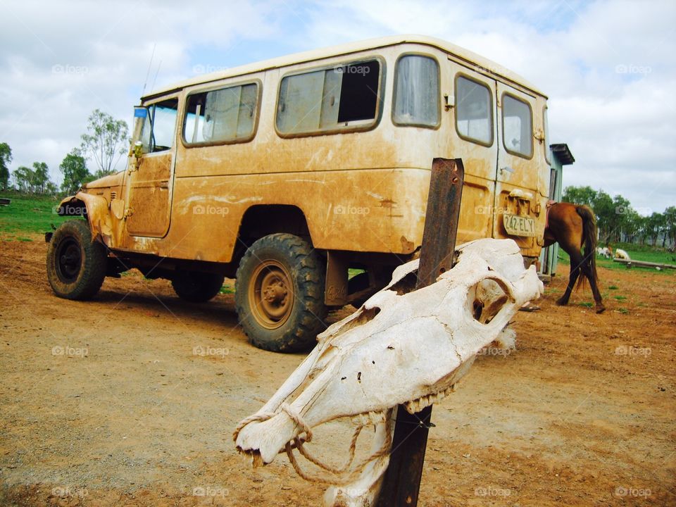 A dirty 4x4 mini bus in the Australian Outback,