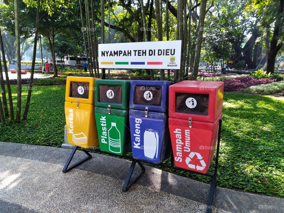 Trash bins in public park