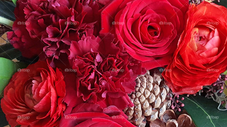 Red flowers - bouquet - roses carnations 