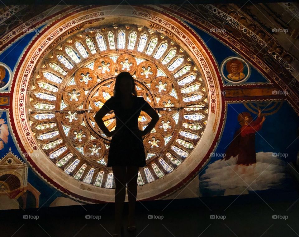 Silhouette of a woman in the museum