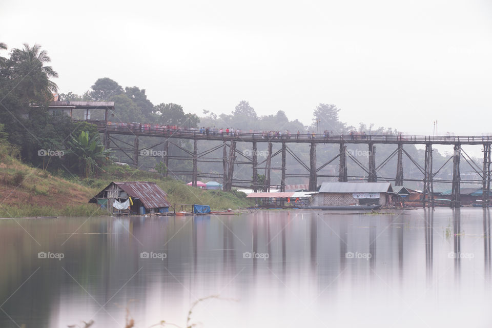 Wood bridge in Sagklaburi Kanchanaburi Thailand 