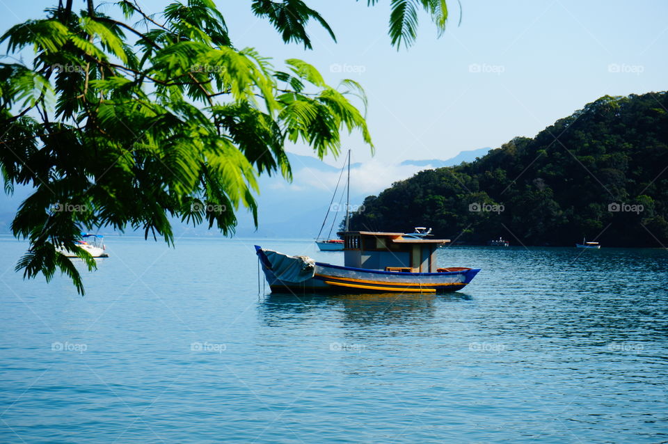 Lone boat in the ocean