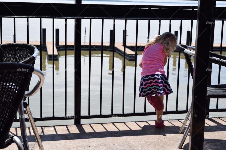 Looking at the lake. Balcony restaurant at the lake