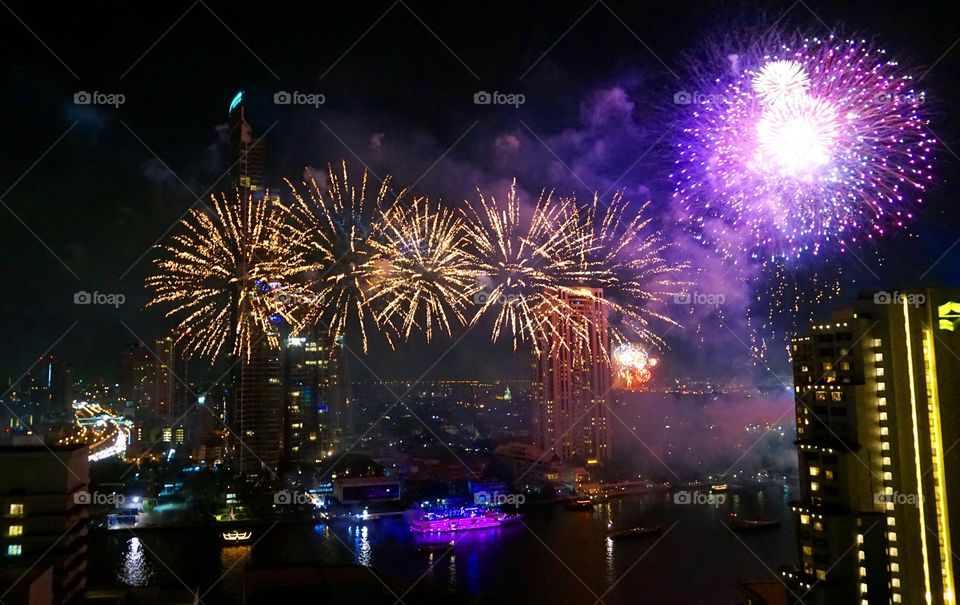 New Year Firework on the river Bangkok 