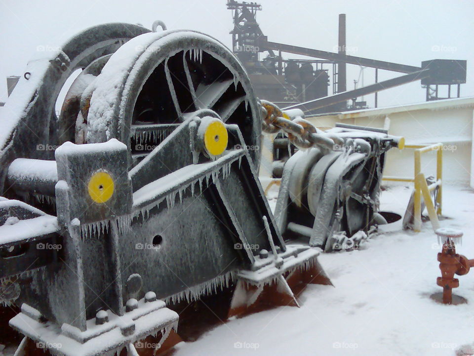 # my ship# forecastle deck# anchor chain# gypsy# frozen# cold# ice# narvik# Norway#