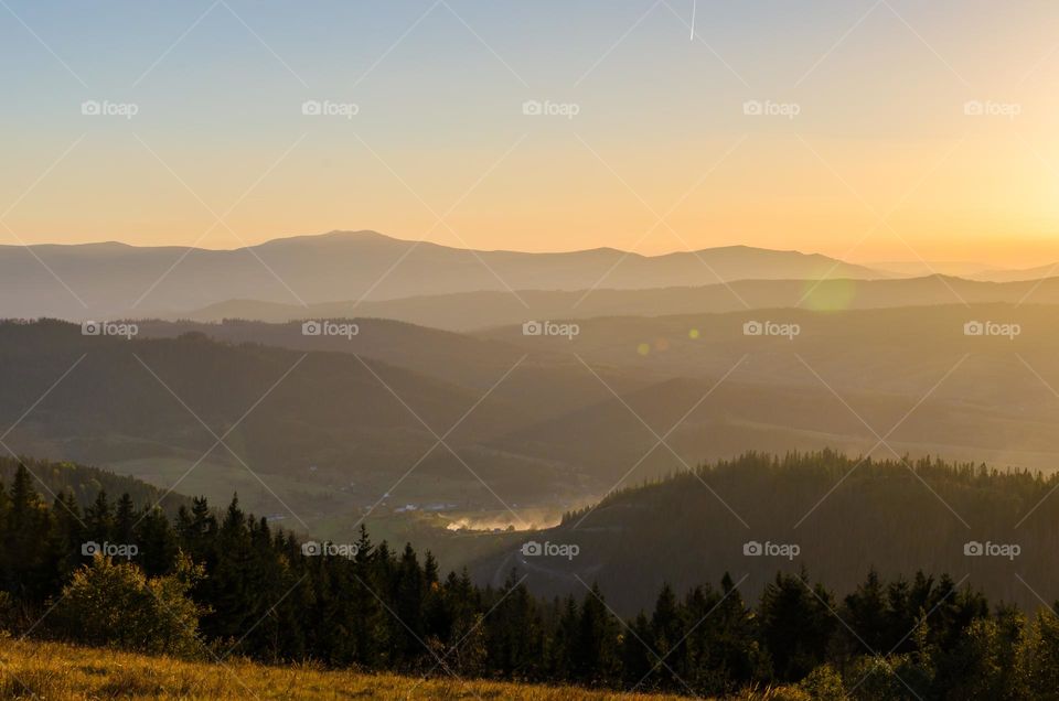 sunset in the Ukraine Carpathian mountains