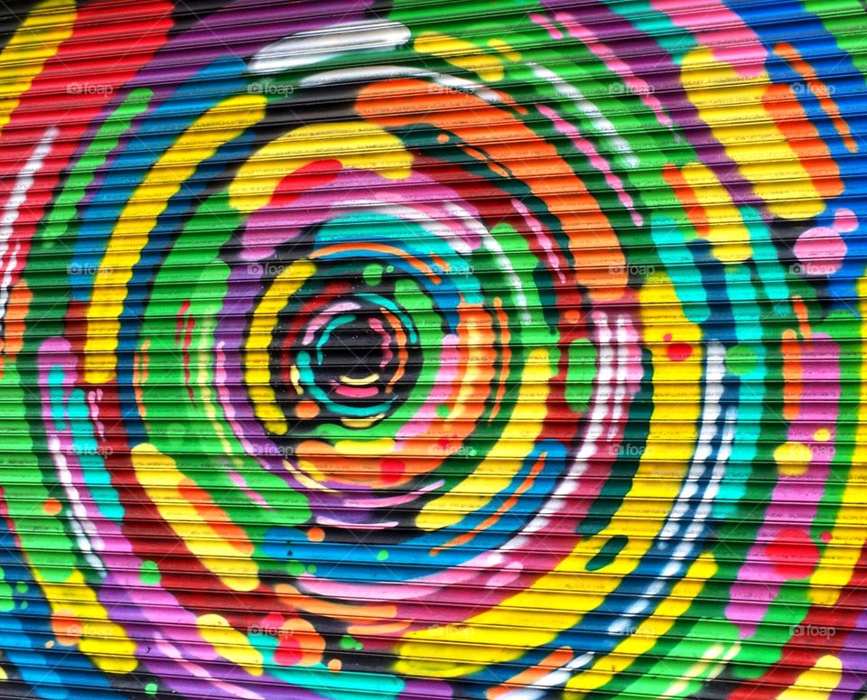 Painted square garage door made into a circle 