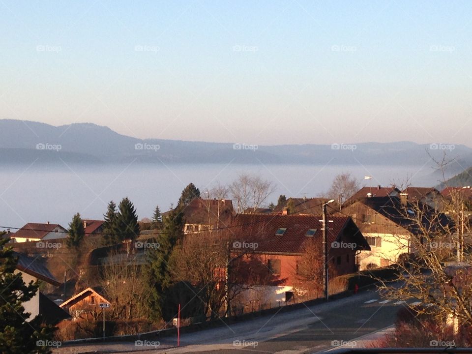 Fog over a village