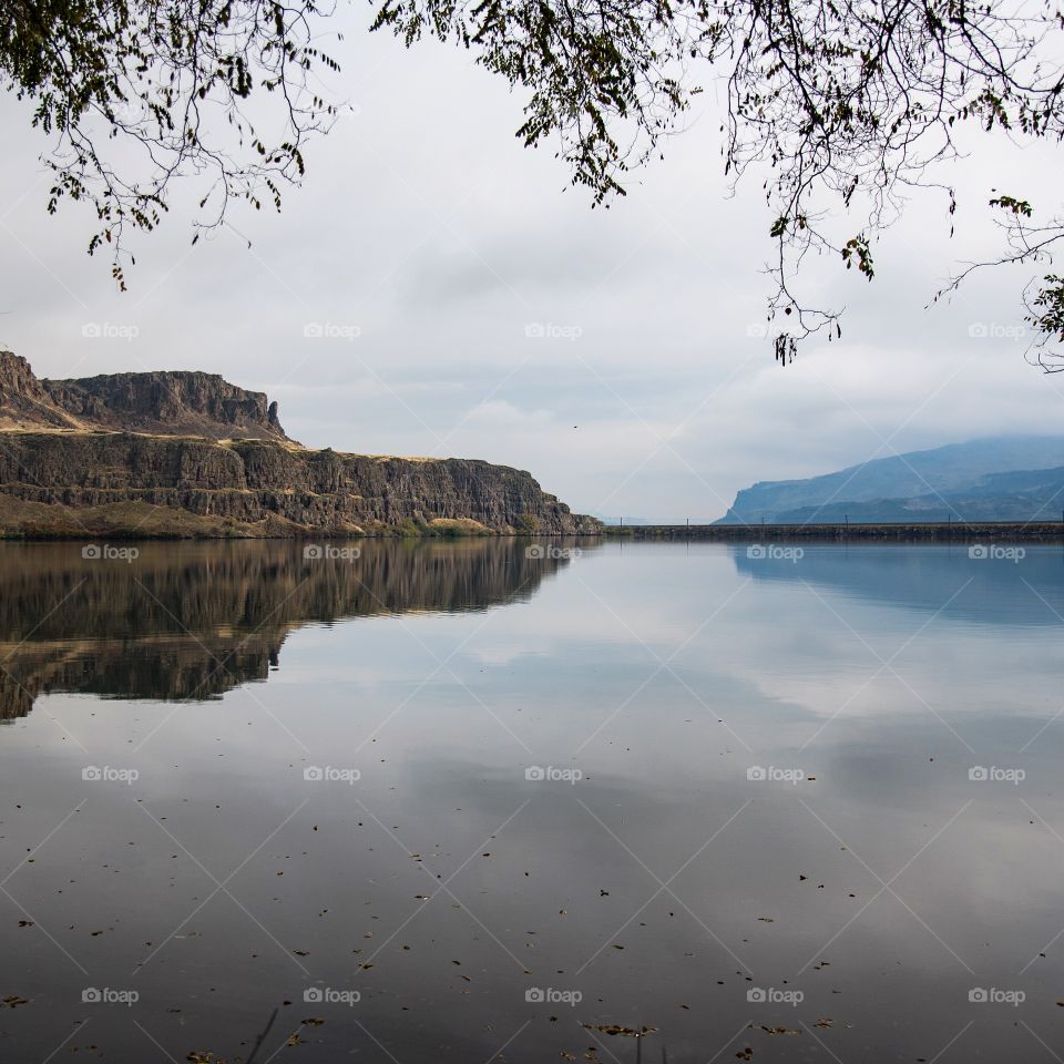 Mountains reflecting on lake