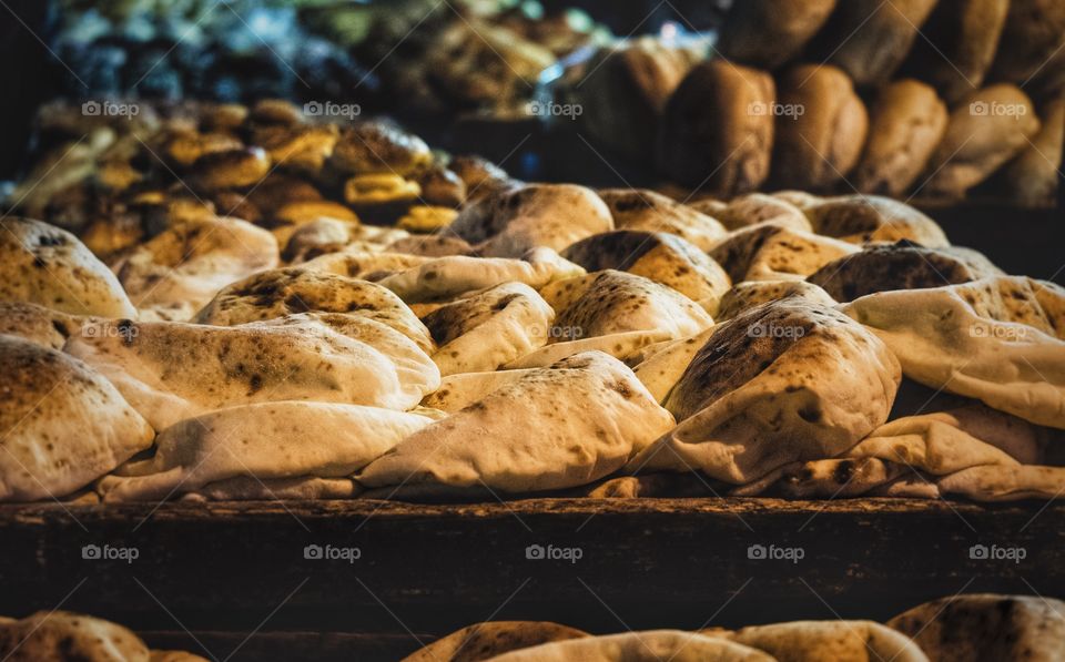 Delicious bread shop at local night market In Luxor Egypt 