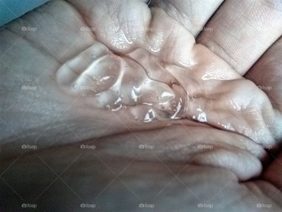 hand sanitizer on a hand