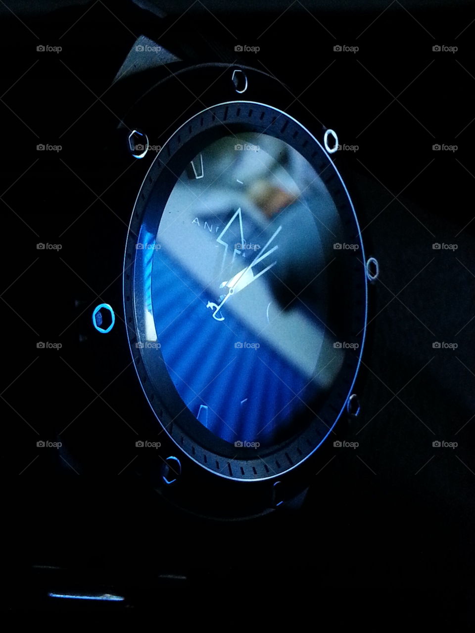 blue reflection. reflection on watch dial