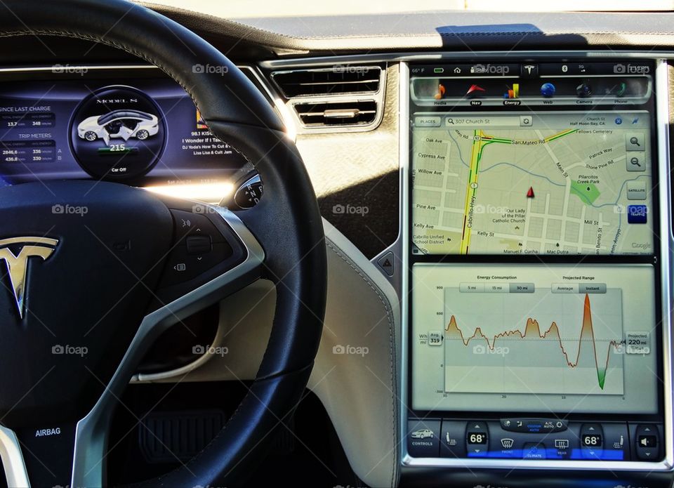 Dashboard of Tesla electric car