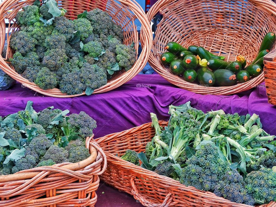 Fresh Green Vegetables. Freshly Picked Greens At A Farmer's Market
