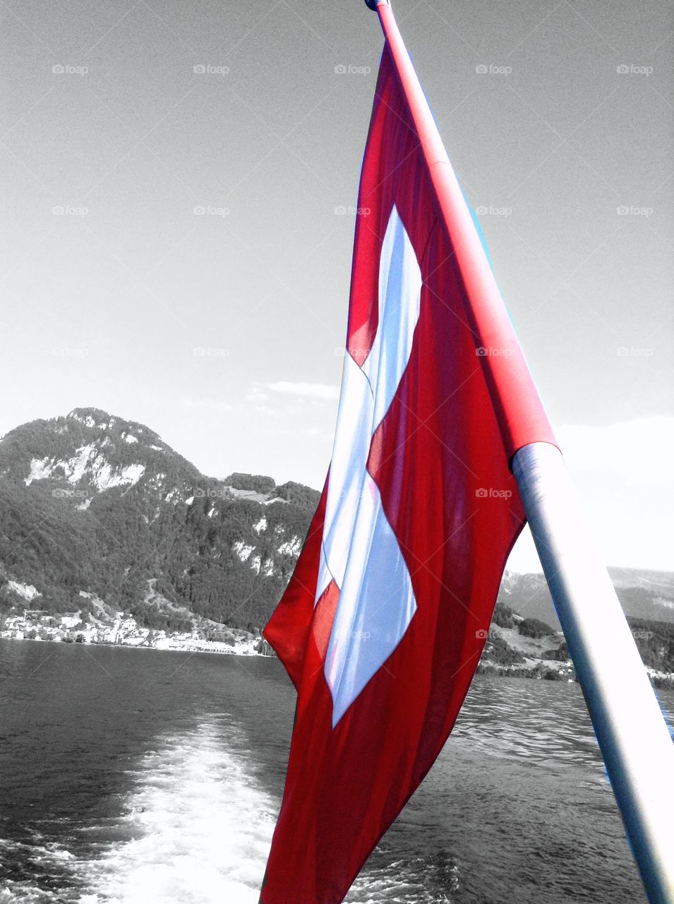 Swiss flag. Swiss flag on a ship