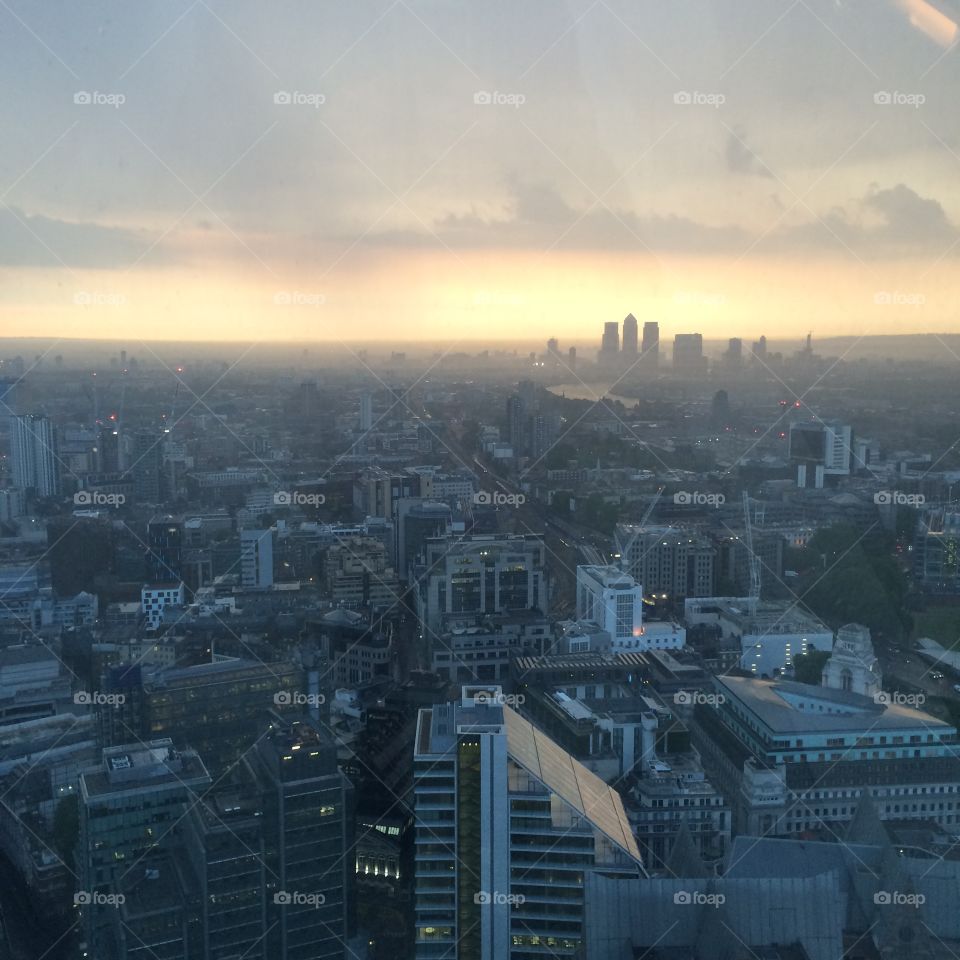 Sun rise in London. London sky line with a sun rise