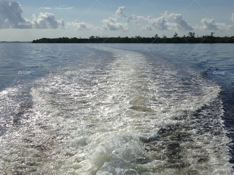 Wake from the boat