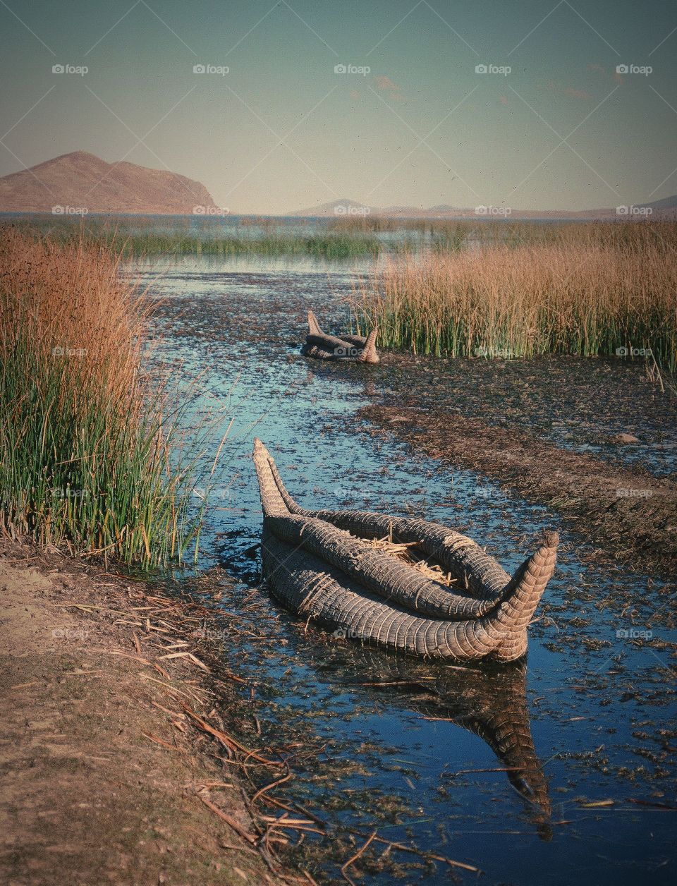 Reed boat on Lake Titicaca 