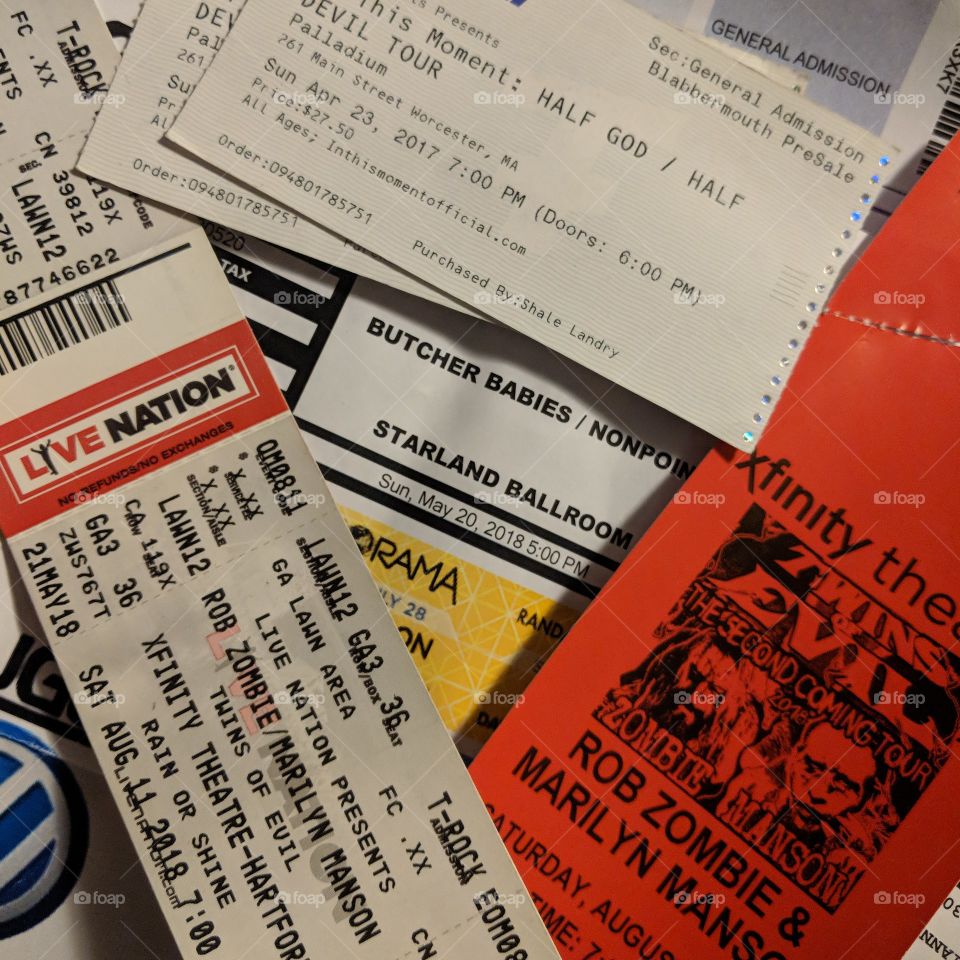 concert life all tickets piled up, music lover