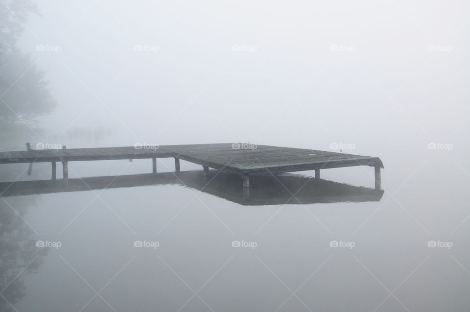 foggy morning at the lake in polish countryside