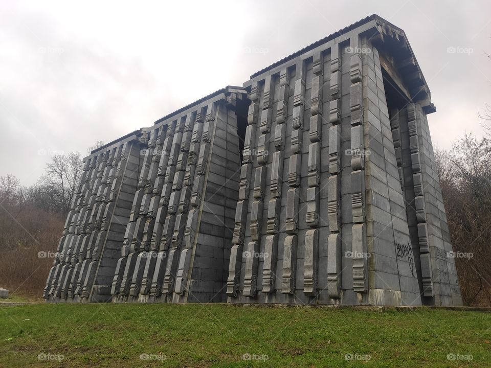 Cacak WW2 memorial with strange stone figures