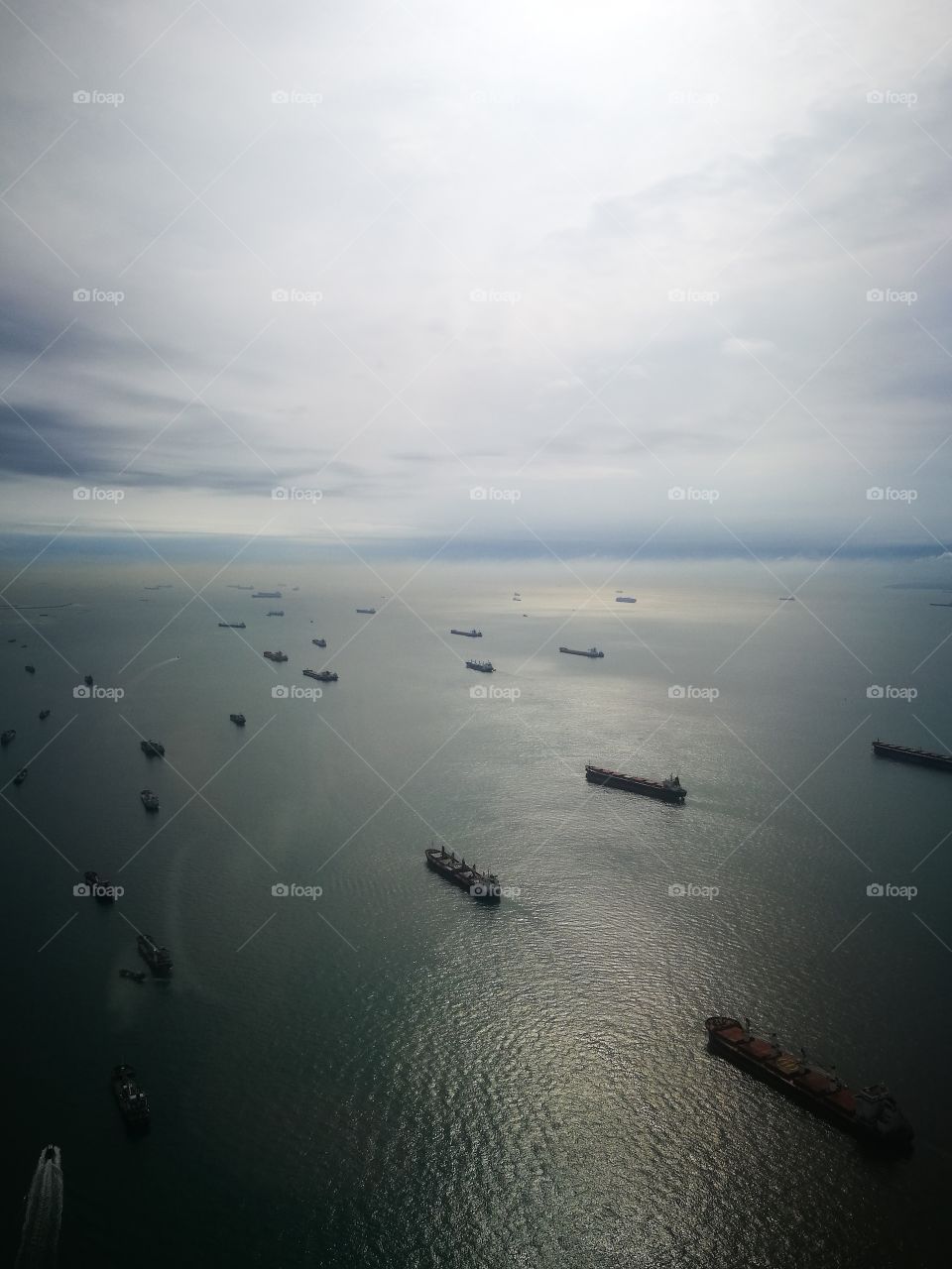 Ships parked on the sea