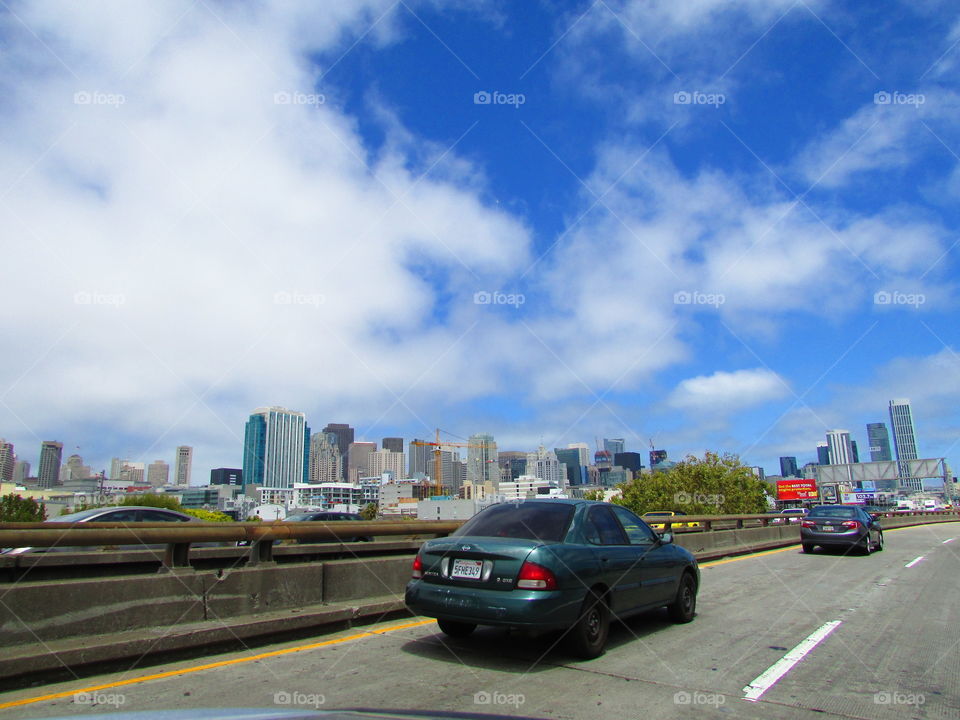 a scenic view of San Francisco California from the freeway