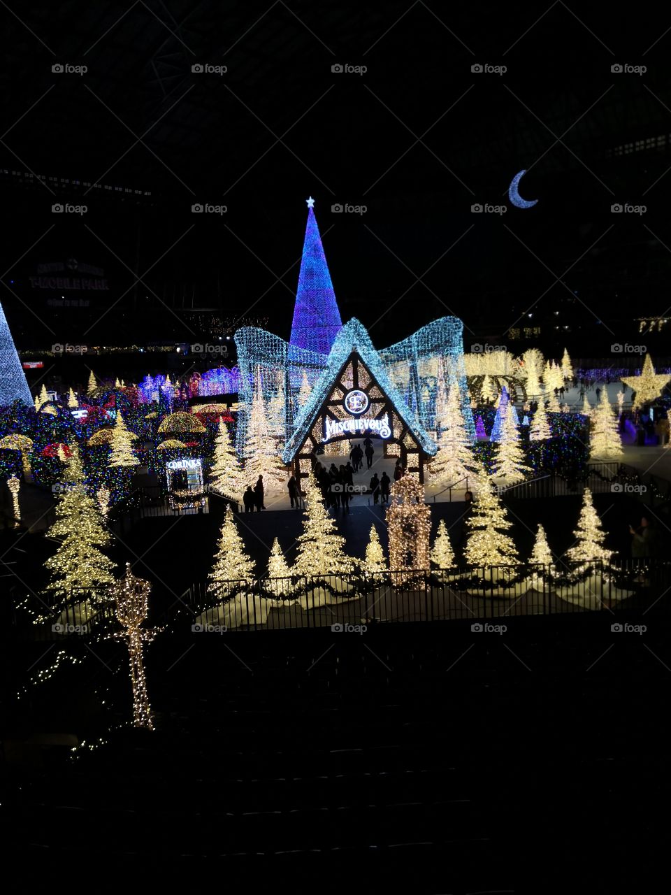 over view of the beautiful Christmas lights at the Enchantchristmas in Seattle, WA.