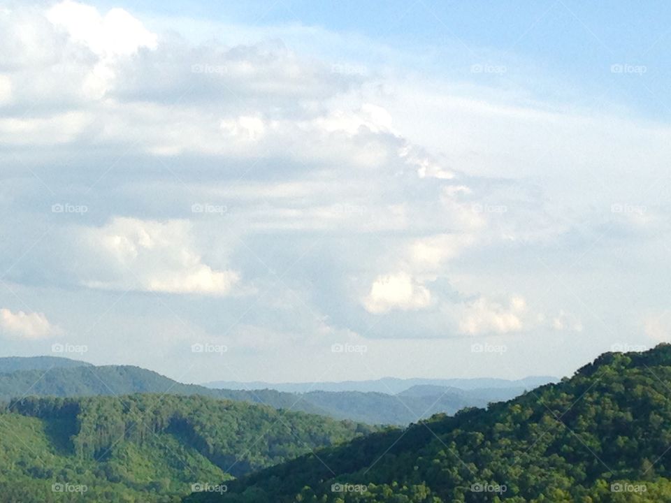 A View of the Blue Ridge Mountains from the Four Cub Lodge in Asheville.