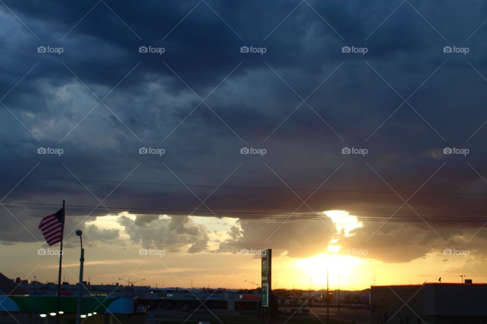 Sunset with thunderstorm