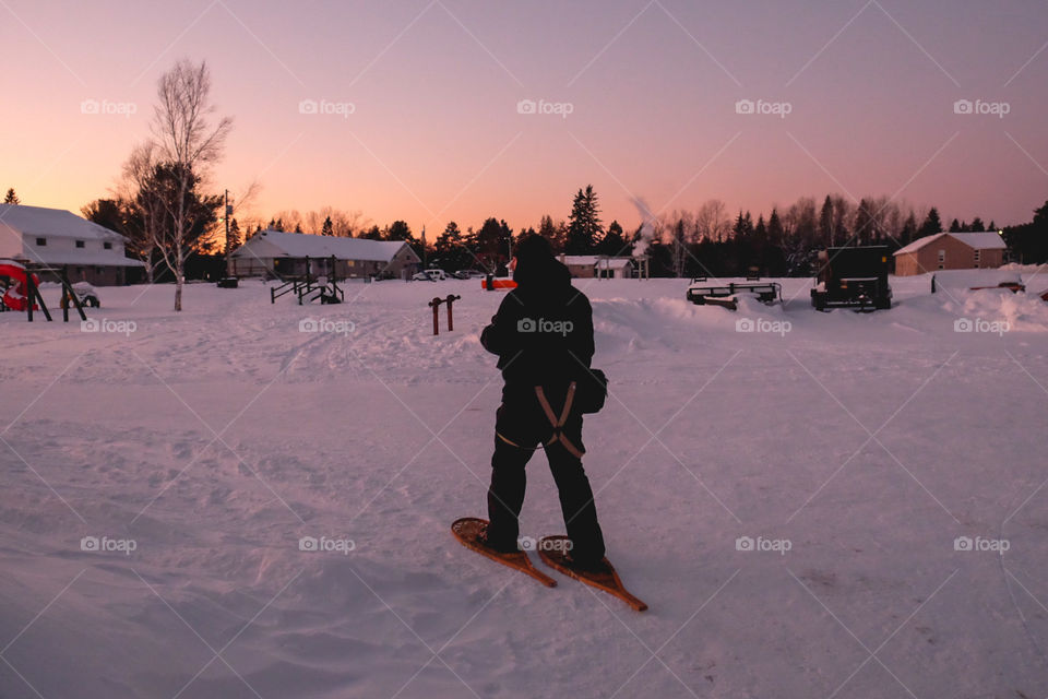 Snow shoeing in the cold winter