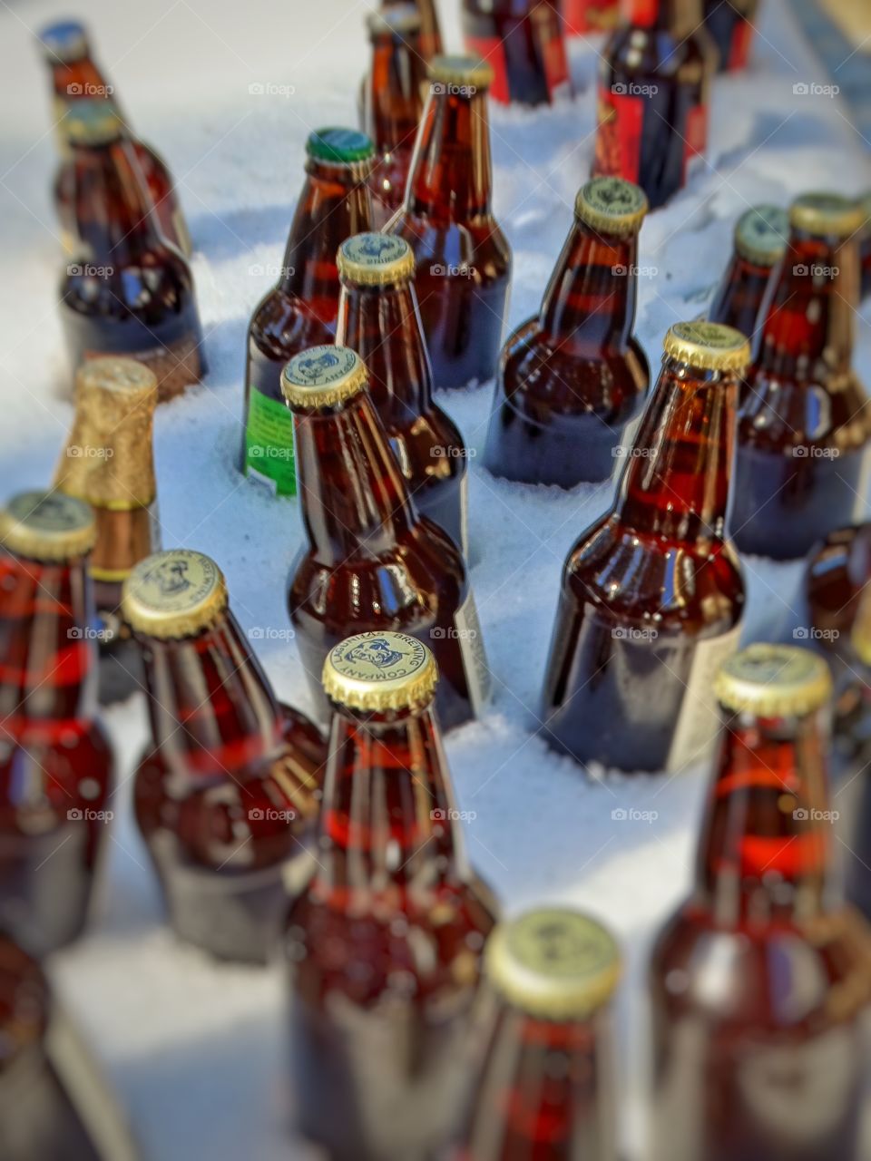 Beer Bottles Chilling In The Snow
