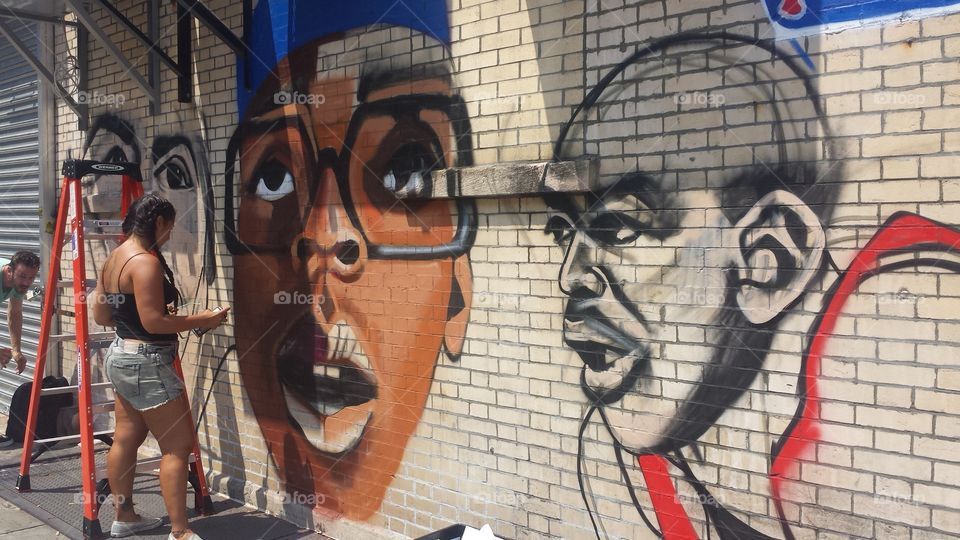 Brooklyn mural painting in progress