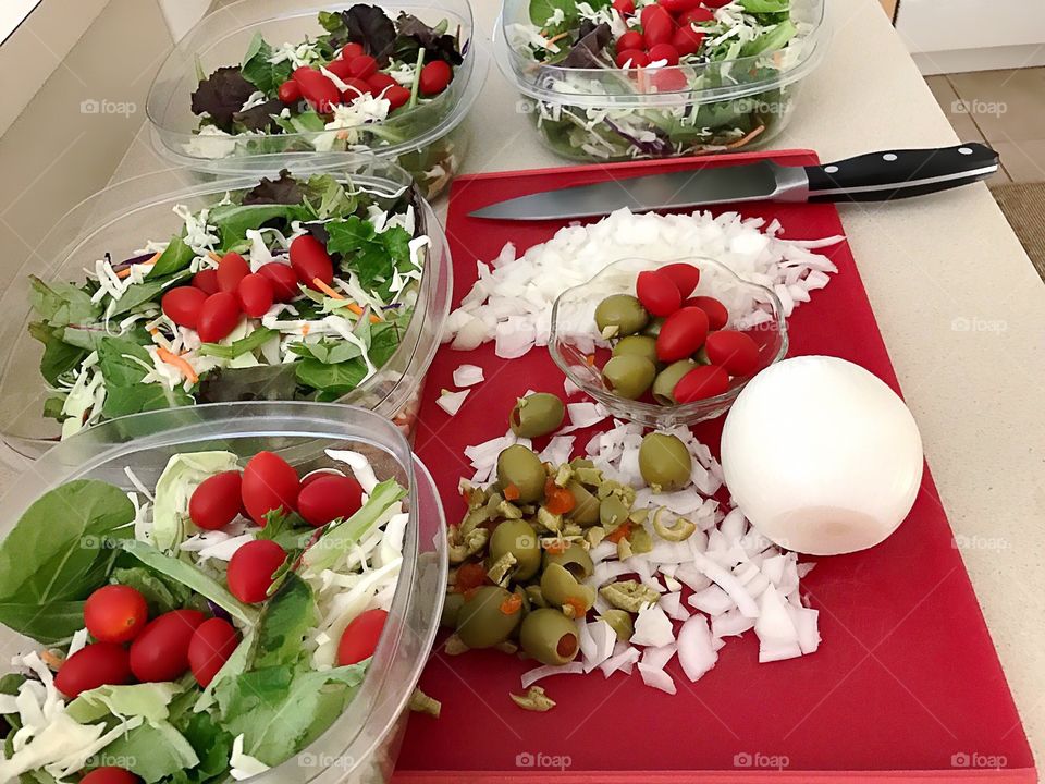 Colorful healthy salads prepared at home.