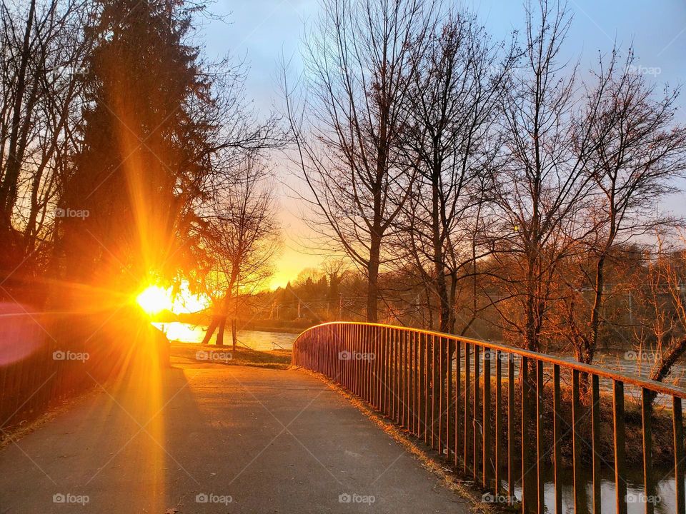 sunset over bridge
