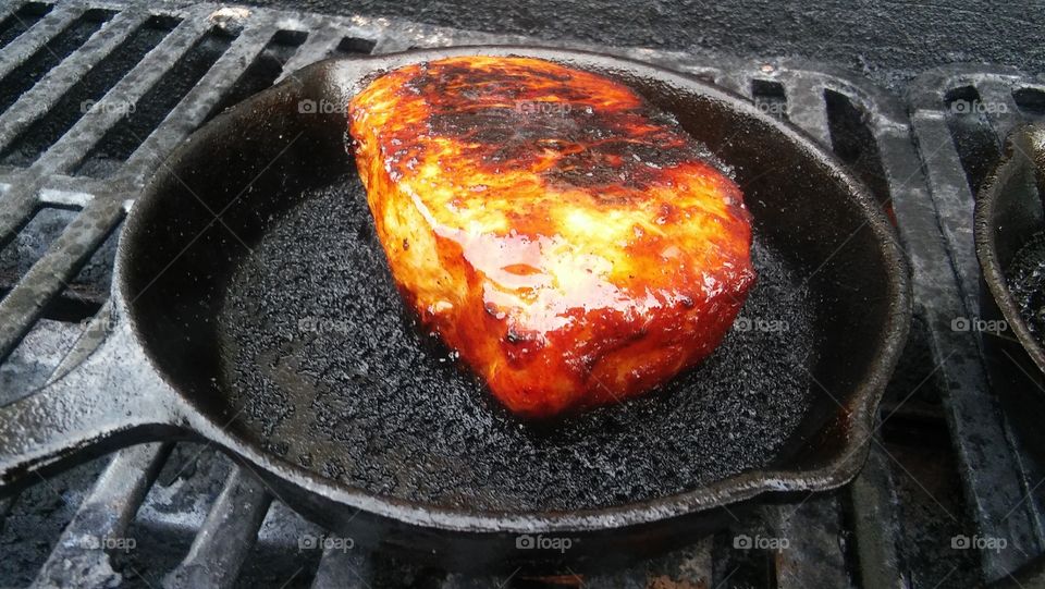BBQ Pork Chops in Iron pan