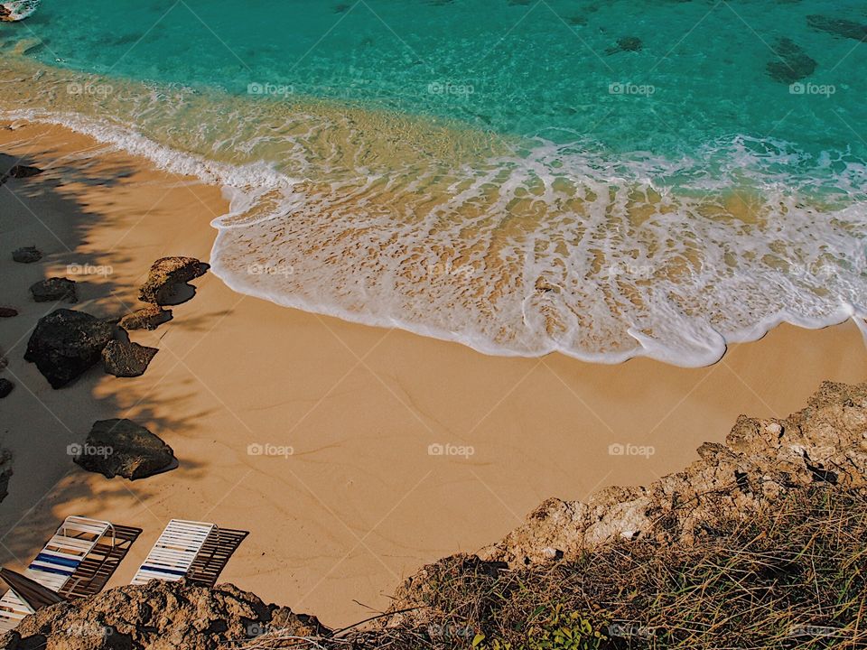 Beach With Lounge Chairs, Relaxing Beach Scene, Vacation On The Beach, Summertime Fun, Memories Of Summer, Ocean Waves Lapping Onto The Beach, Beach Chairs In The Sand, Secluded St. Martin Beach 