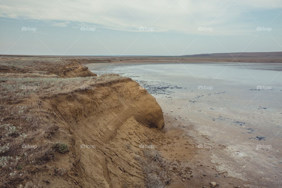 Salt lake in Crimea at twilight 