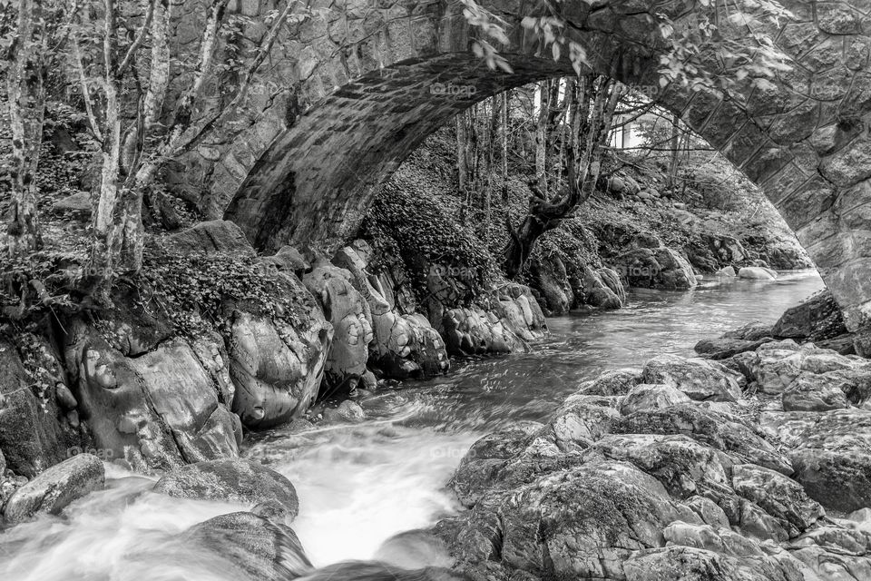 Beautiful view of river and stone bridge