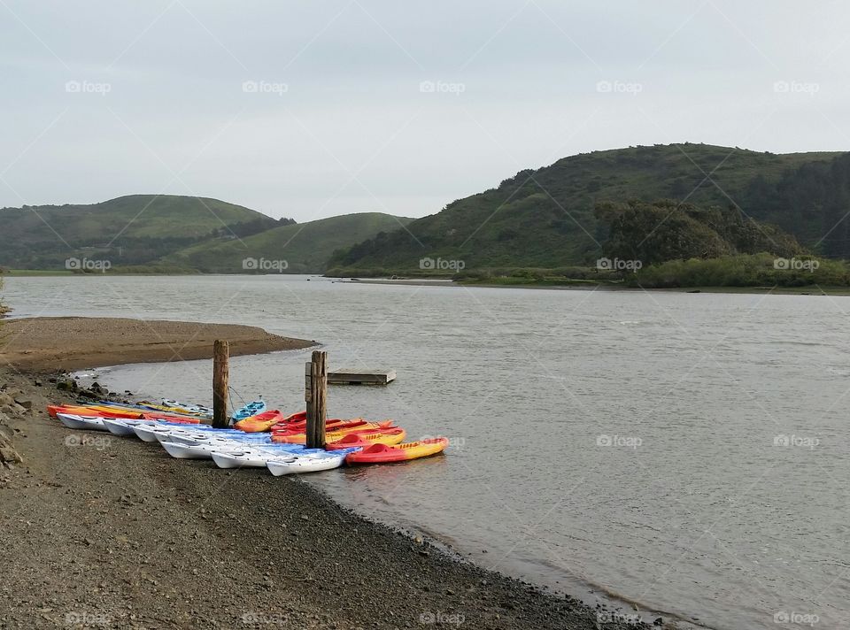 Canoes on a river