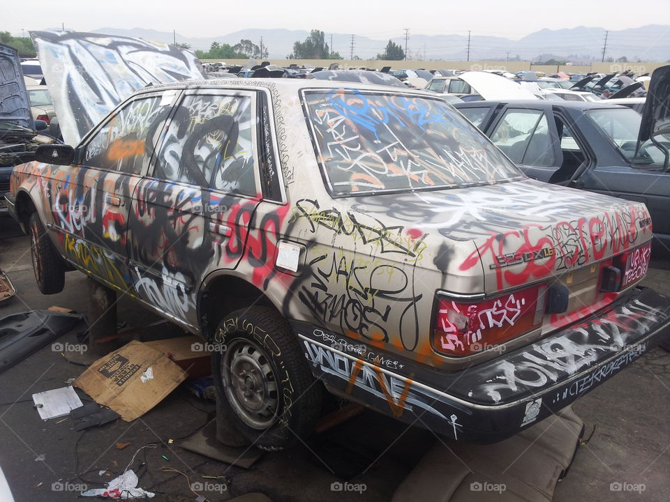 tagged car. a car at the scrap yard