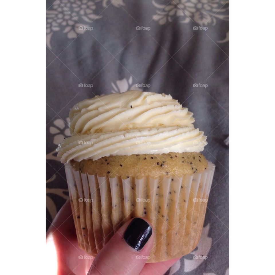 Vegan poppy seed cupcake from Strong Hearts in Syracuse, NY. 