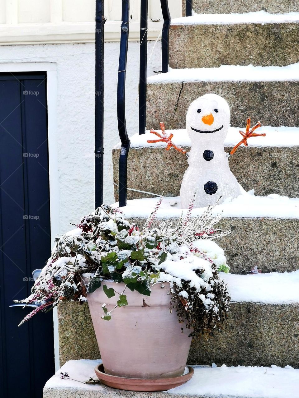 Snowman at the stairs