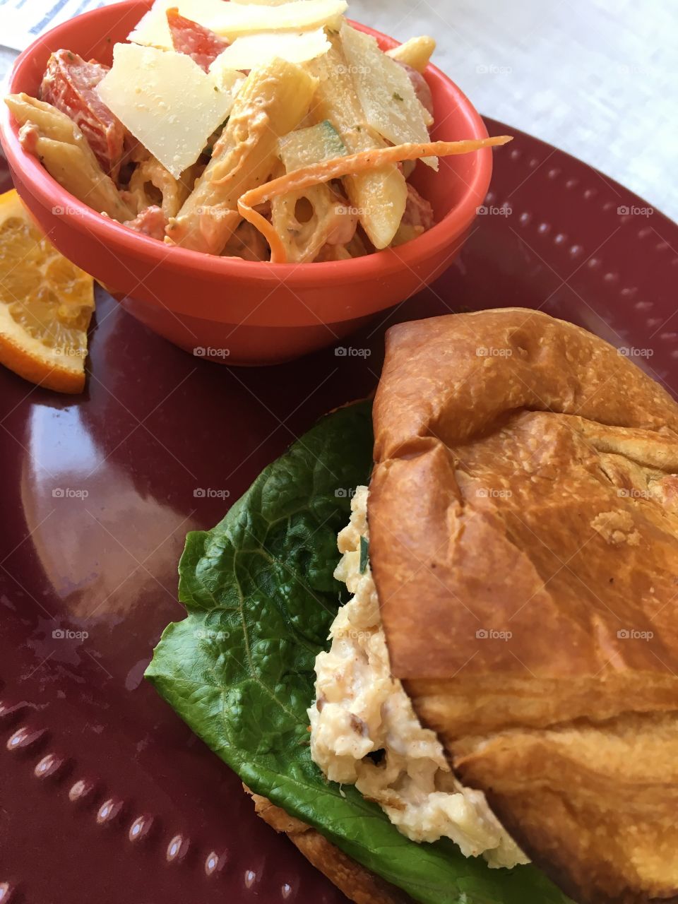 Chicken Salad Croissant and Pasta Salad 